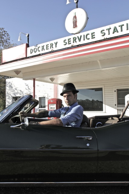 Manu Lanvin in Kossman’s 1972 LeMans convertible at historic Dockery Farms, known around the world as the birthplace of the Blues.   